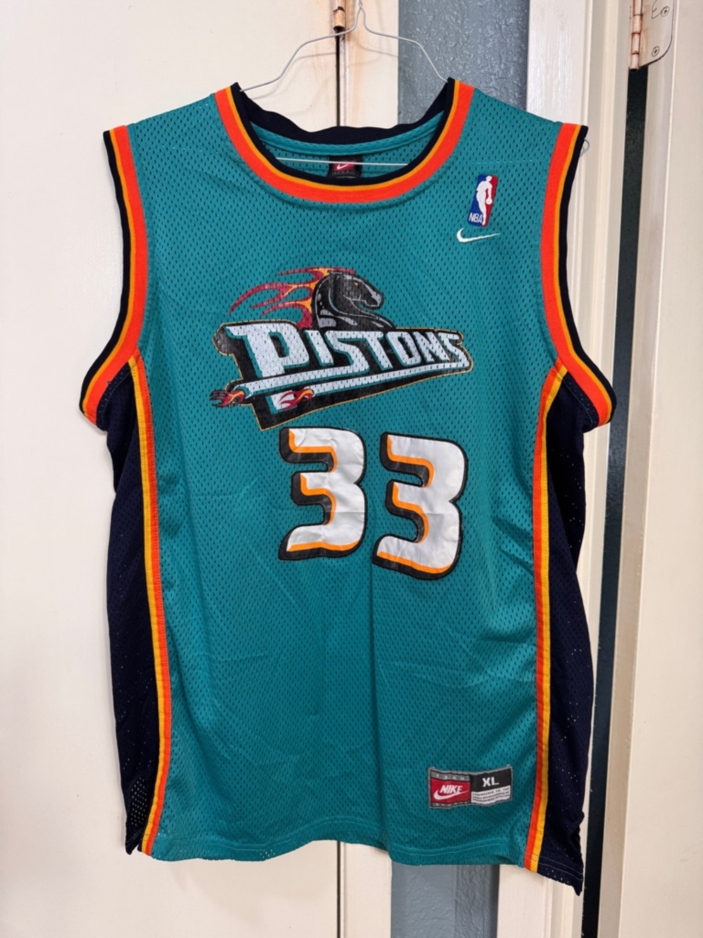 Vintage 1990’s Nike Teal Detroit Pistons #33 Grant Hill Jersey